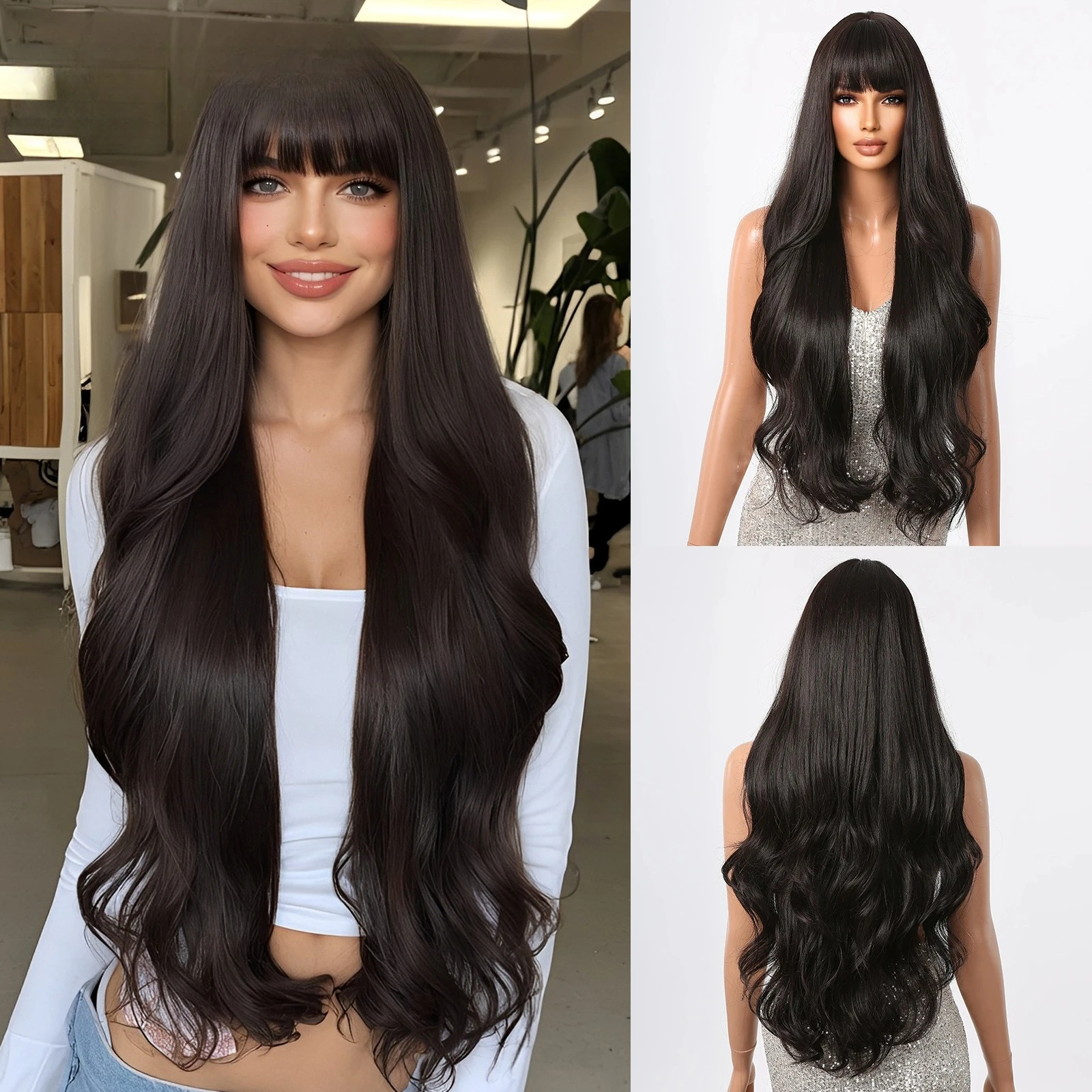 

Qi Bangs Long Curly Hair Temperament Muse and Waist Natural Fluffy Wig Full Head Hairstyle