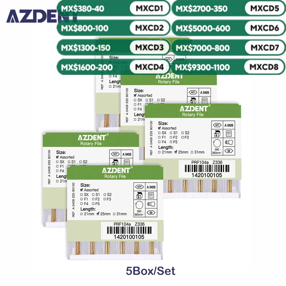 

AZDENT 5 коробок, файлы для использования в стоматологическом двигателе, NiTi, суперроторные, с тепловой активацией, эндодонтические файлы для корней каналов, 25 мм, SX-F3, стоматологические инструменты