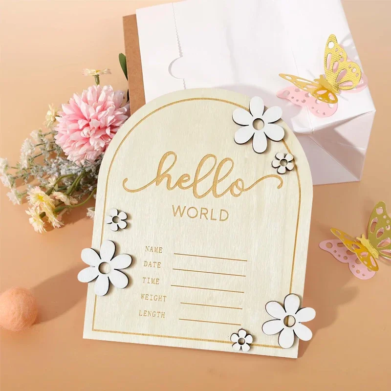 Baby Birth Announcement Sign With Brace Wooden Announcement Sign for Shower Announcement Sign Hello World Sign Milestone Cards