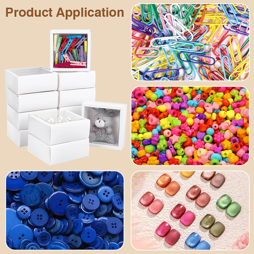 15Pcs Square Paper Boxes with Clear PVC Window 4.3x4.3x1.8 Inch White Paper Gift Box for Packaging Small Crafts