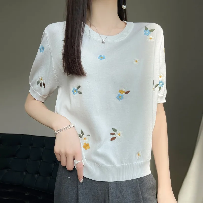 

Новинка 2025, женский круглый топ Ne ort Sve Ice Silk Base irt, весна-лето, универсальный топ Lazy Sle, простой дизайн, удобный...