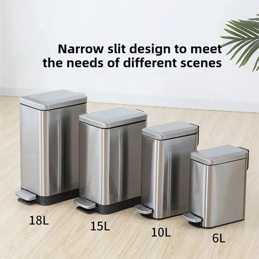 Stainless Steel Crevice Trash Can Household Foot Pedal Bathroom with Cover Kitchen Living Room Slow Drop Trash Can