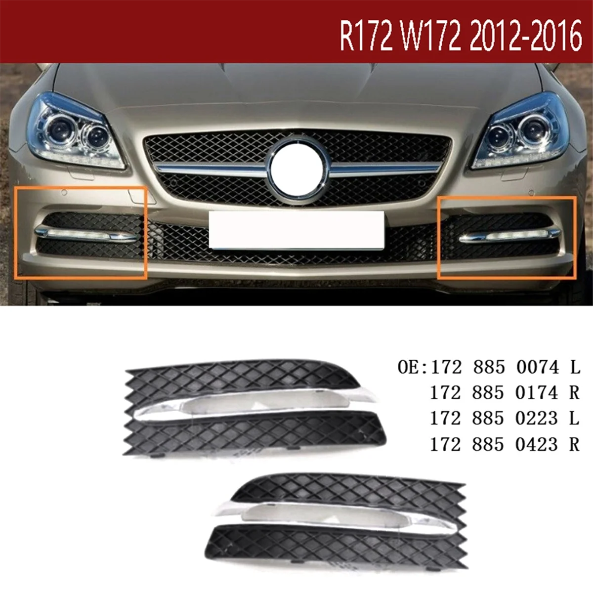 Amortecedor dianteiro esquerdo luz de nevoeiro moldura grade guarnição luz de condução capa grade para mercedes-benz slk classe r172 w172 12-16