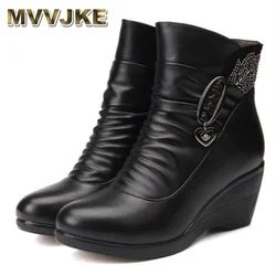 Wedge Booties Woman  Butterfly-knot Soft Plush Ankle Boots for Ladies Fashion Zip Winter Shoes Platform Female Boot Leather