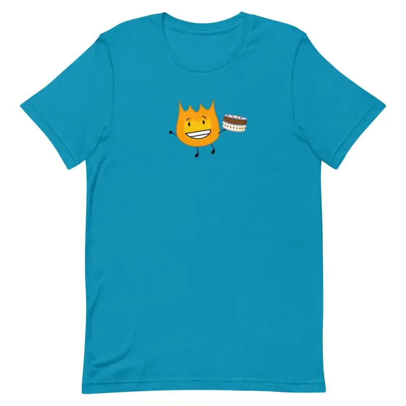 BFDI Battle For Dream Island Firey Cake SS Unisex T-Shirt Blue Green White