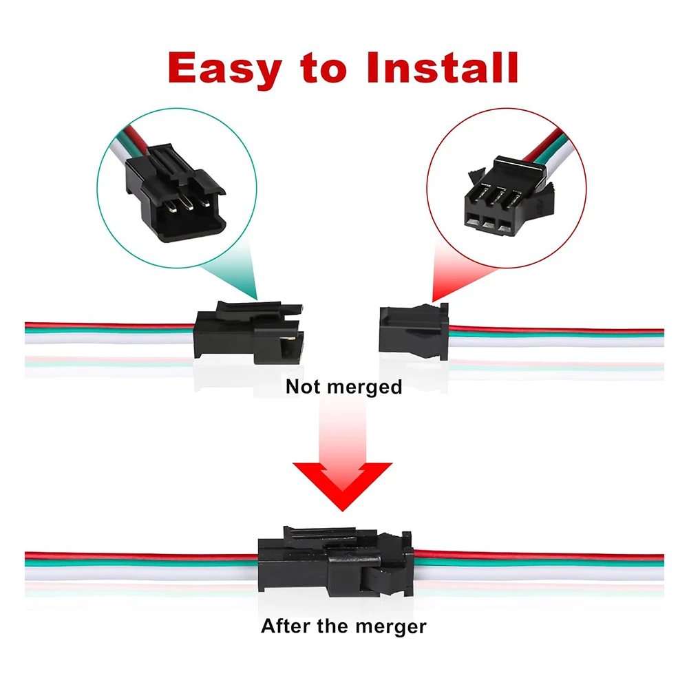 30Pairs For JST SM 3Pin Connectors 15cm Wire Female/Male LED Connector For LED Strip WS2812B, WS2812, WS2811, WS2814, SK6812