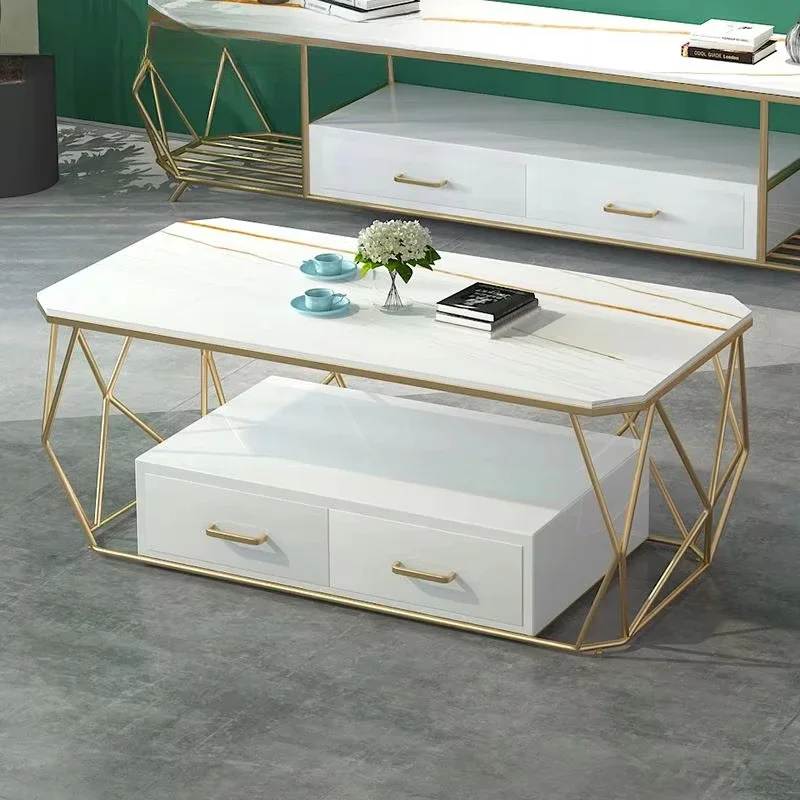 

For Light Luxury Rock Plate Combination Nordic Post Modern Living Room Metal Simple Tv Stand Table