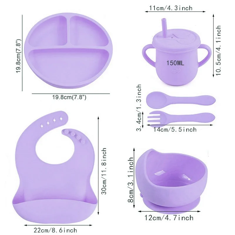6PCS Silicone Feeding Set For Baby Personalized Name Logo Plate Bowl Customized Newborn Gift Silicone Straw Cup BPA Free