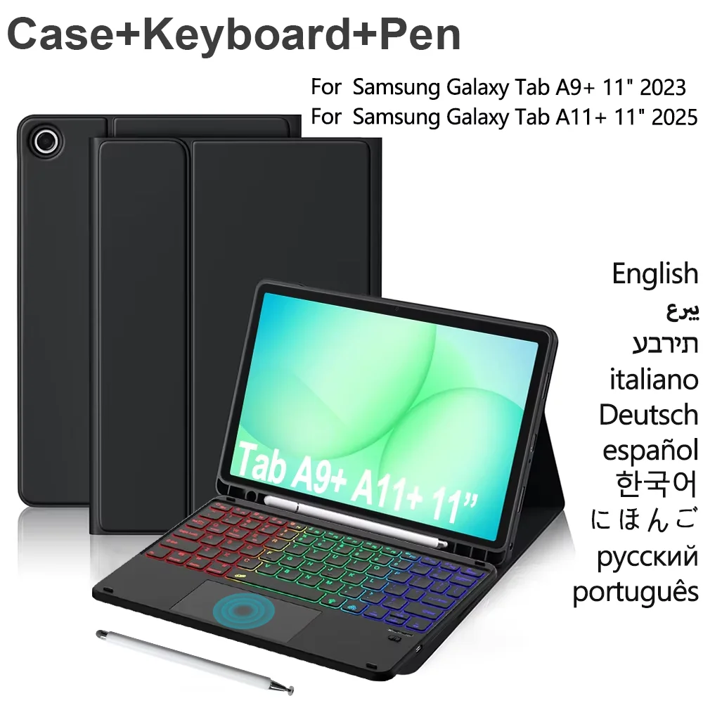 Case Trackpad Keyboard for Samsung Galaxy Tab A11/A9 Plus A11+ A9+ 11 inch with Pen Holder Detachable Keyboard Stylus Cover