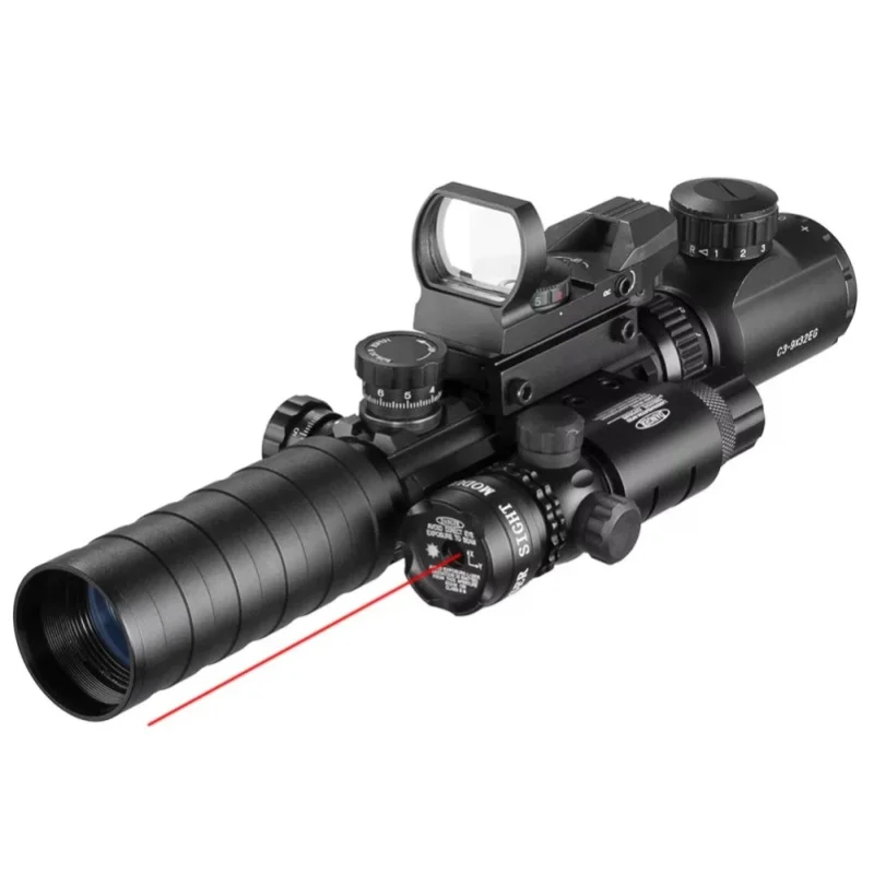 3-9X32 EG Taktisches Zielfernrohr mit Rot-Grün-Beleuchtung, Holografisches Reflexvisier mit 4 Fadenkreuzern, Rot-Grün-Punkt-Kombi Jagdvisier