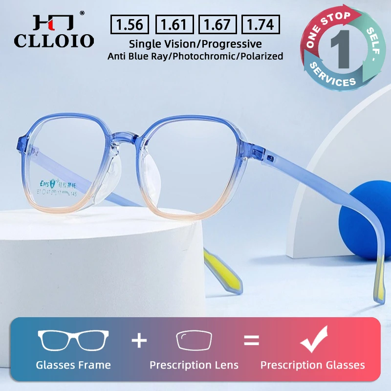 clloio-classic-tr90-elastic-prescription-children's-glasses-anti-blue-light-polygon-myopia-reading-glasses-progressive-eyewear