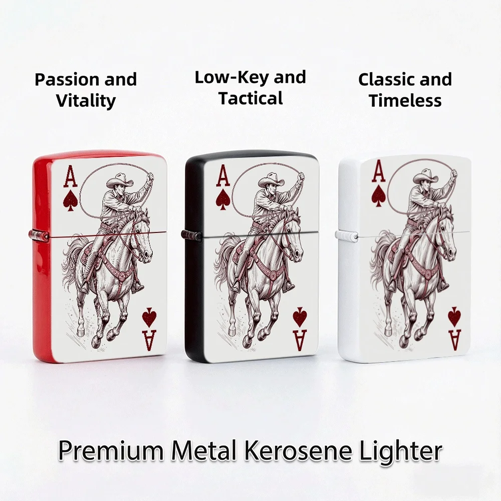 Flip Top Lighter Cowboy Rodeo Ace Of Spades Playing Card Western Art Pattern lighters vintage lighters for smokers Collectible