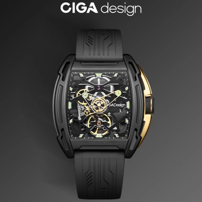 

Дизайнерские механические часы CIGA серии Z, острая версия исследования, полые мужские часы, водонепроницаемые часы из черного золота