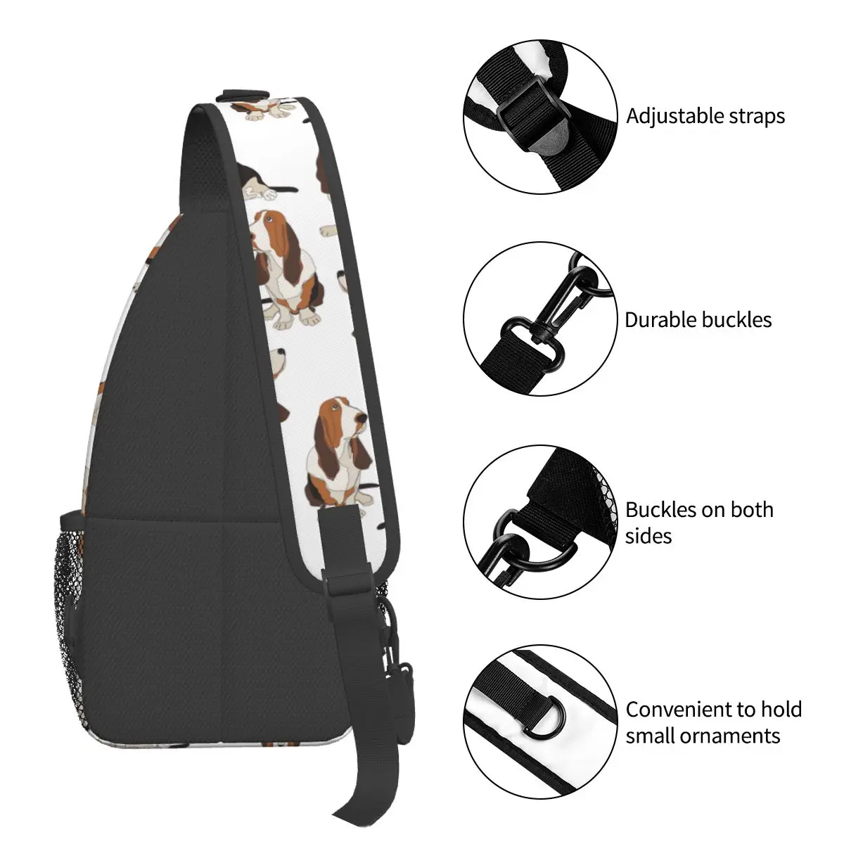 Basset Hound Dogs-bandolera para el pecho, bolso de hombro, mochila de día para viajes, senderismo, Camping, Satchel