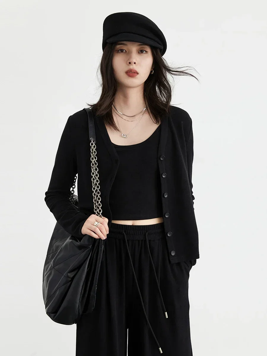 CHIC VEN Women Cardigan Loose Solid New Knitted Sweaters Female Jumpers V Neck Girl Camisole Casual Pants Autumn Winter 2024