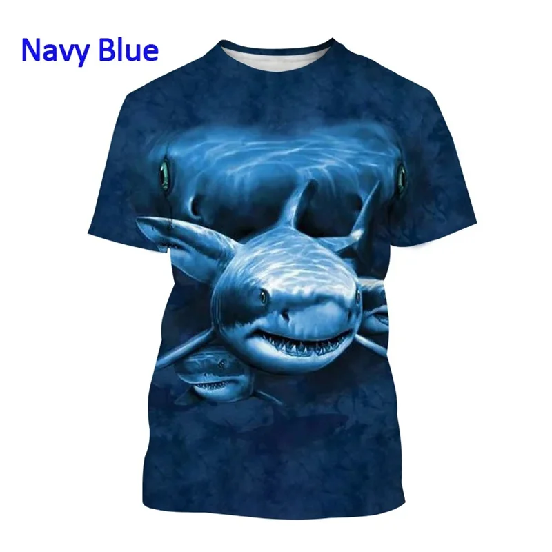 Horror Shark Pattern T-Shirt For Men Popular Animal 3D Printing T Shirts Women Summer Casual Fashion Tops Street Loose Tees