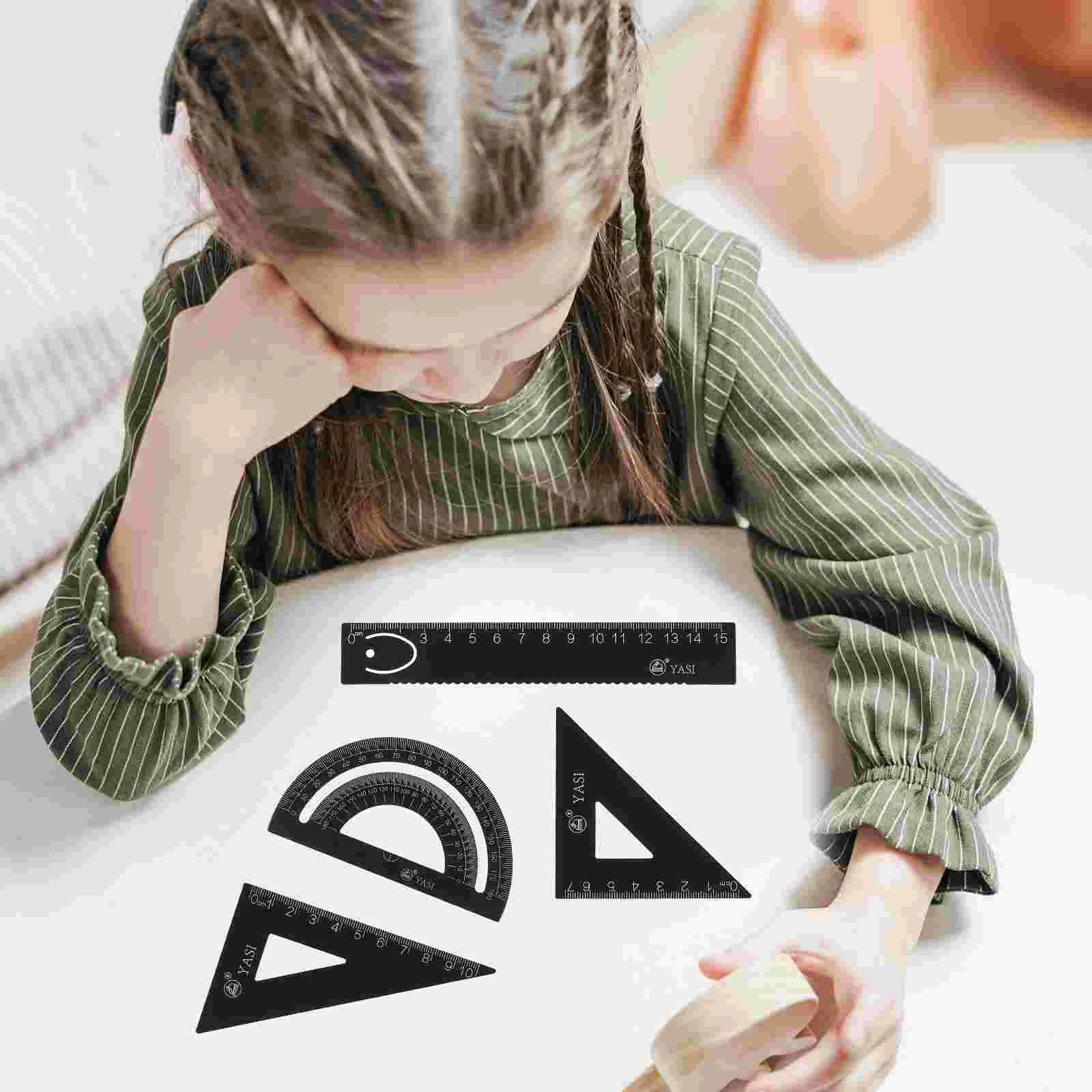 Drawing Ruler Office Kids Stationery Measuring Kit Professional Drafting Metal Student