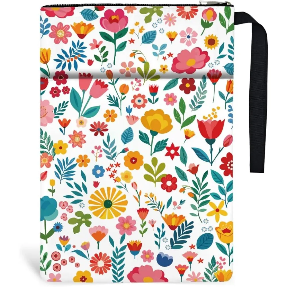1pc Paperbacks Book Covers 13.4x9.45 inch Floral Print Book Pouches Colorful Flower Book Sleeve with Zipper and Front Pocket