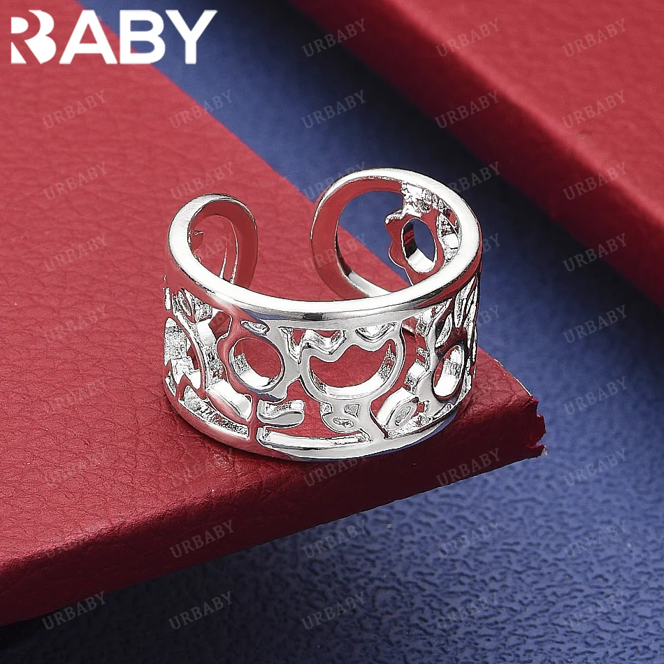 

URBABY 925 Sterling Silver Hollow Pattern Open Ring For Women Fashion Jewelry Charm Grace Noble Wedding Accessories