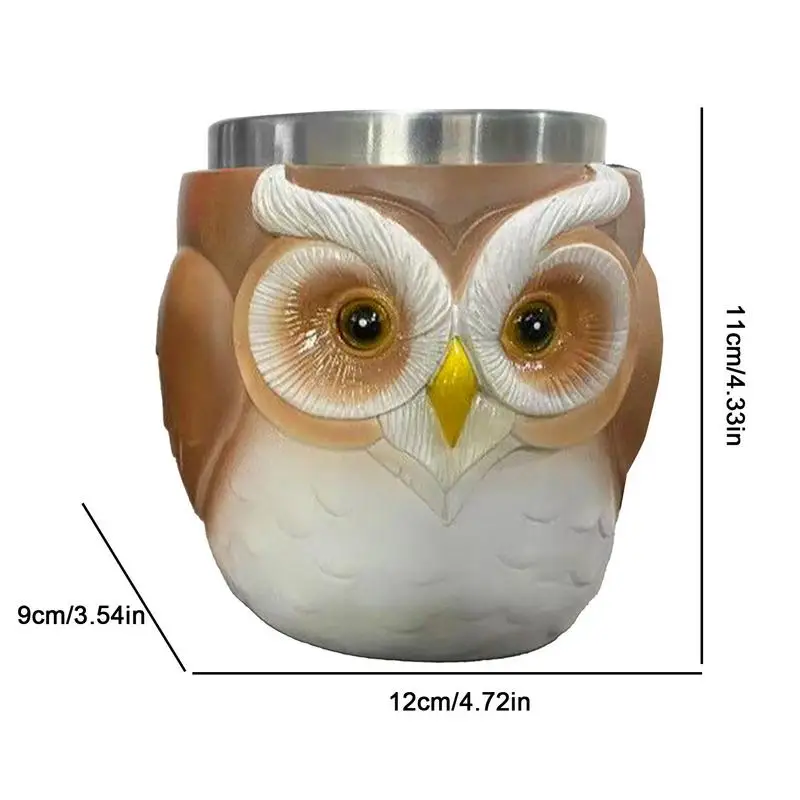 Owl Coffee Mug 3D Owl Coffee Cup Travel Mug Resin Crafts Animal Decor Stainless Steel Water Container Desk Accessories Cute