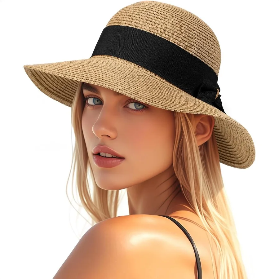 

Beach Hats for Women Sun Straw Hat for Women UPF 50+ UV Sun Protection Sun Hat Womens Foldable Floppy Sun Hat