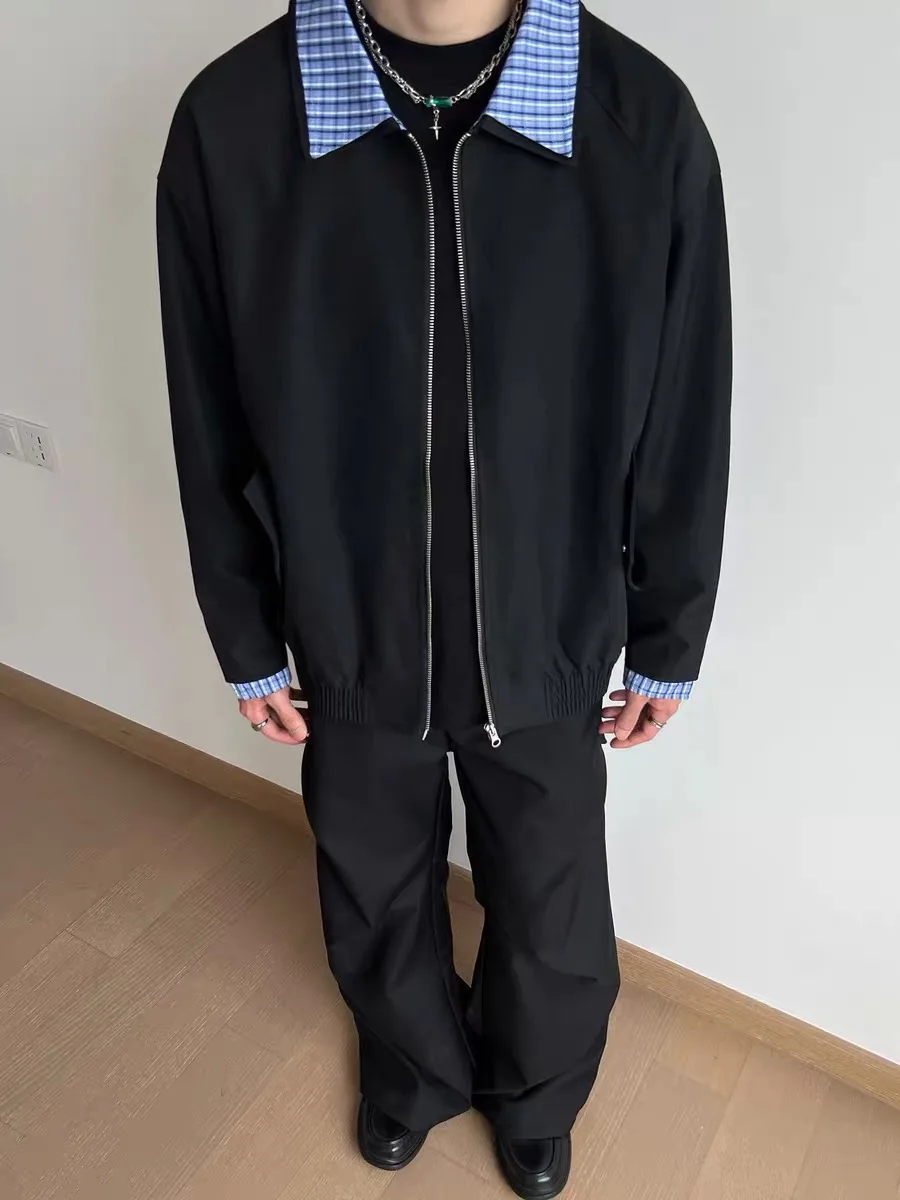 

Cleanfit клетчатый воротник, свободный повседневный мужской тюнет, осенний универсальный дизайн, цвет с застежкой-молнией Long Sve