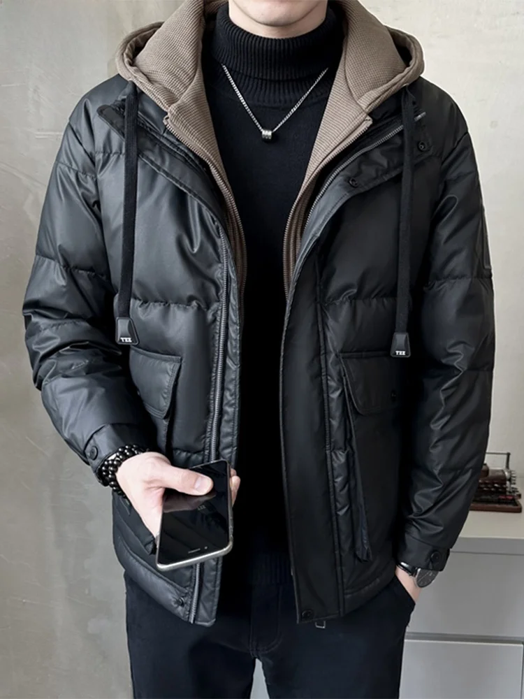 

Trendy Men's ort Thiened Leather down Jaet Winter 2025 New Sle Warmth Outerwear Youth ular PU Fabric White Du down