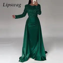 Women Chic Long Sleeve Full Length Party Dress Elegant Satin Sequin Stitching Dress Luxury Glitter High Waist Gala Evening Dress