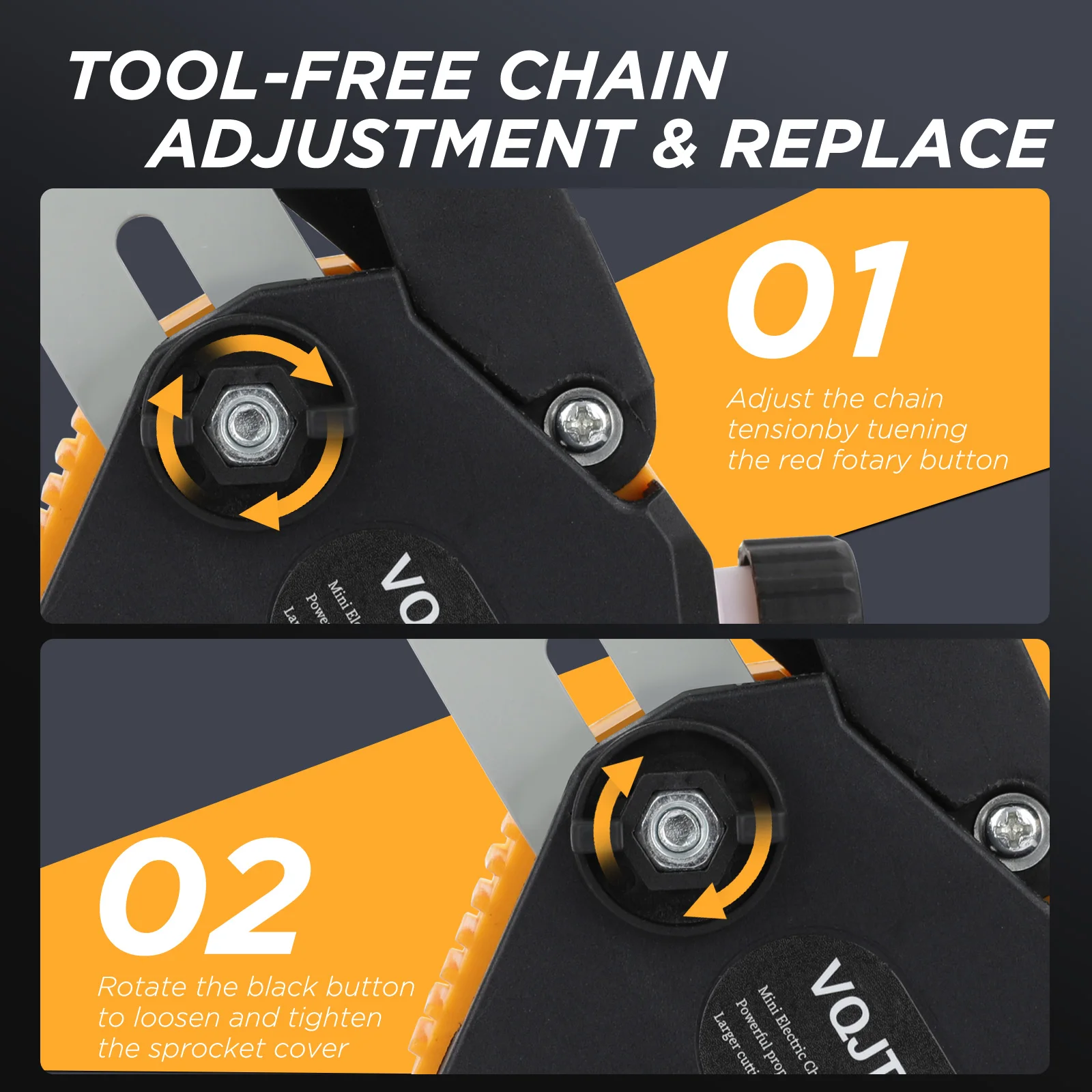 Mini motosserra de 6 polegadas com 2 baterias de 2000mAh e 2 correntes, conjunto de motosserra elétrica sem fio com trava de segurança para corte de madeira T