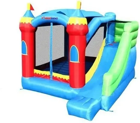 

FAST SHIPPING.Bounceland Royal Inflatable Bounce House, with Long Slide, Large Bouncing Area, Basketball Hoop and Sun Roof