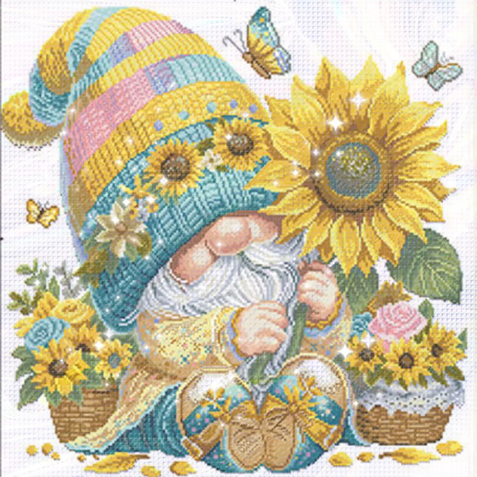 

Набор для вышивания крестиком 9CT: Гном с подсолнухом, 40x40 см, частичная вышивка бисером, DIY, декор