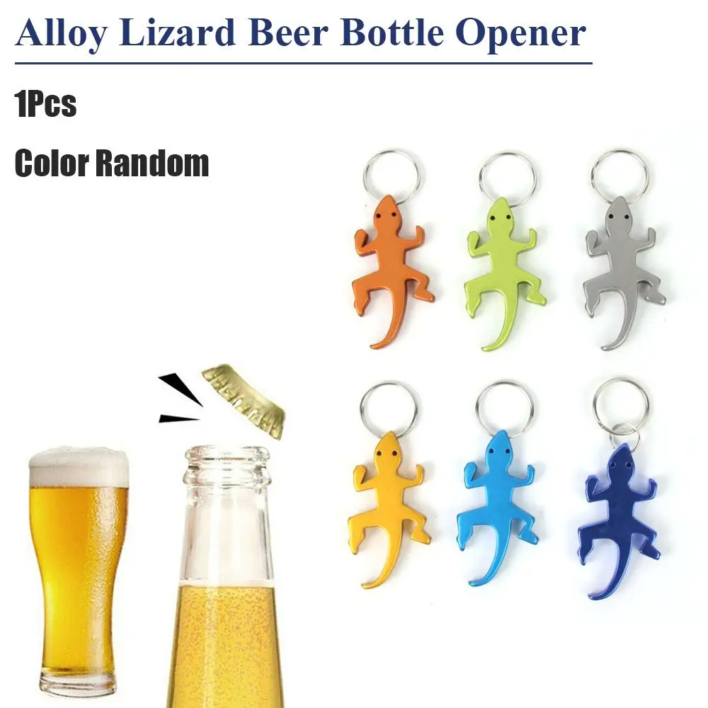Novelty Cartoon Alloy Aluminum Lizard Shape Keychains Keys Ring Openers Bottle Opener Corkscrew