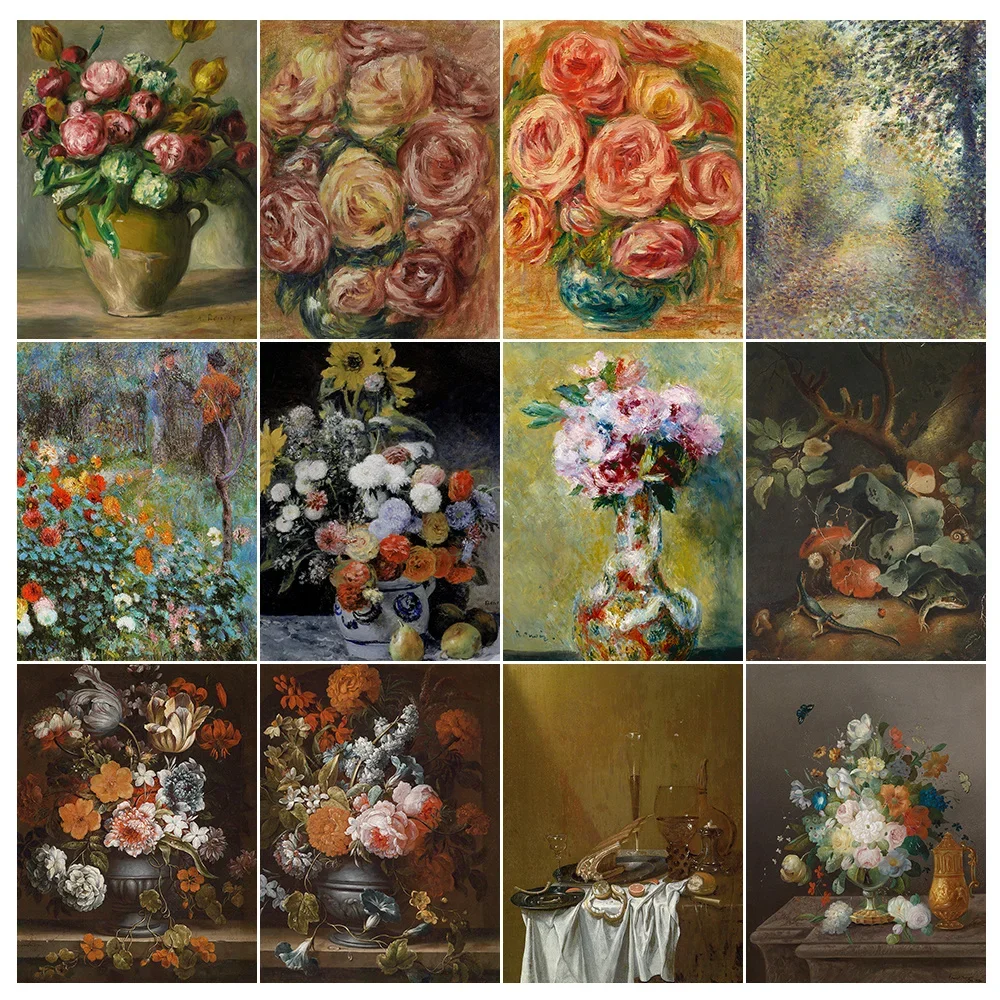 

Classical Flower Oil Painting Full Drill 5D Diamond Painting Kits Square/Round Diamond Mosaic Flower Rhinestone Embroidery