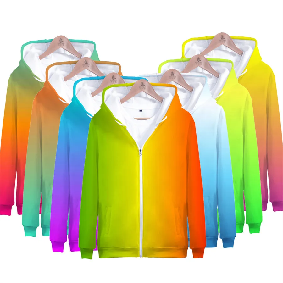 Rainbow Zipper Hoodies Mens Sweatshirt Cosplay Custom Jacket Colourful Gradient Coat boys Hooded Men/Women 3D Design Neon Hoodie