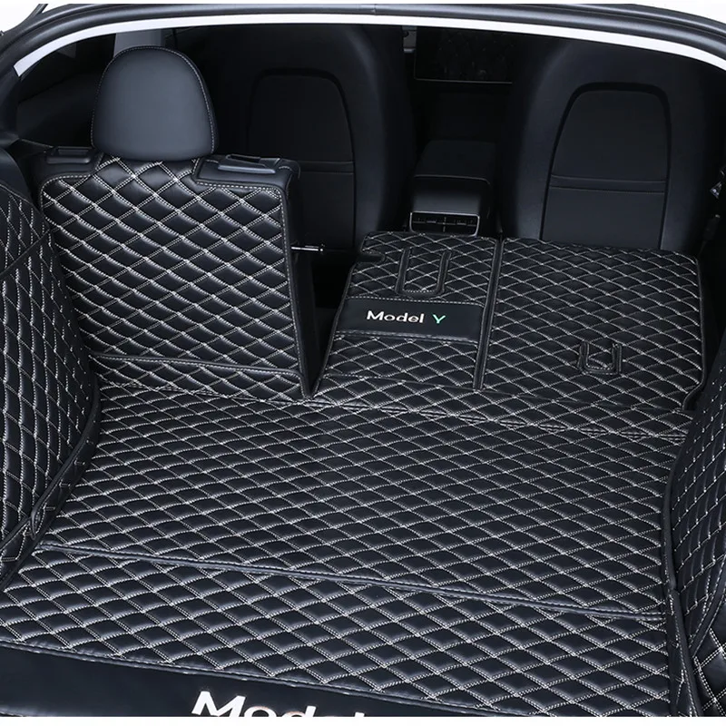 Front And Rear Car Trunk Mat For Tesla Model Y Full Surround Microfiber Leather Protective Pad Interior Modification Accessories