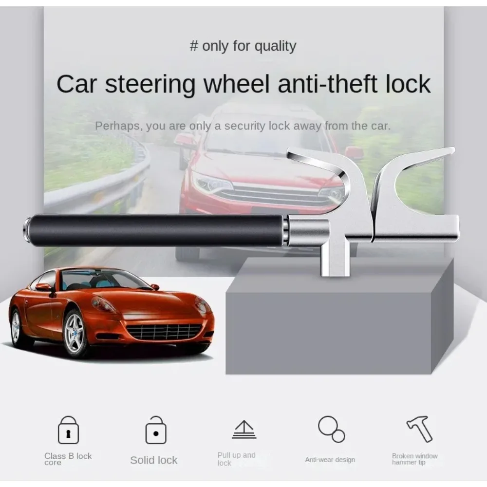 Adjustable Length Steering Wheel Lock - Hooks Anti-Leverage Design for Sedan/RV/SUV, Universal Anti-Theft Retractable Defense
