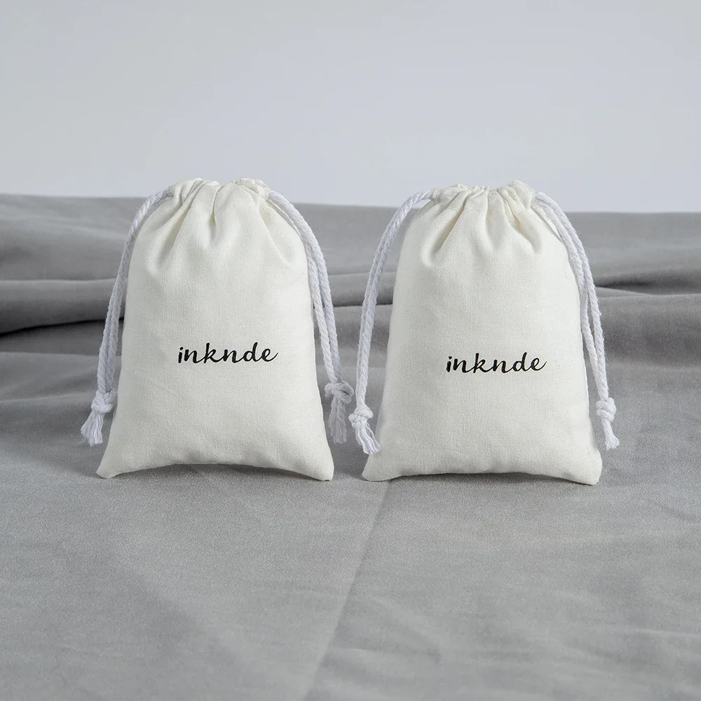 50pcs Little Muslin Bags 10x15cm Custom Double Drawstring Black Ribbon Cotton Jewelry Pouches Empty Sachet for Mini Gift Party
