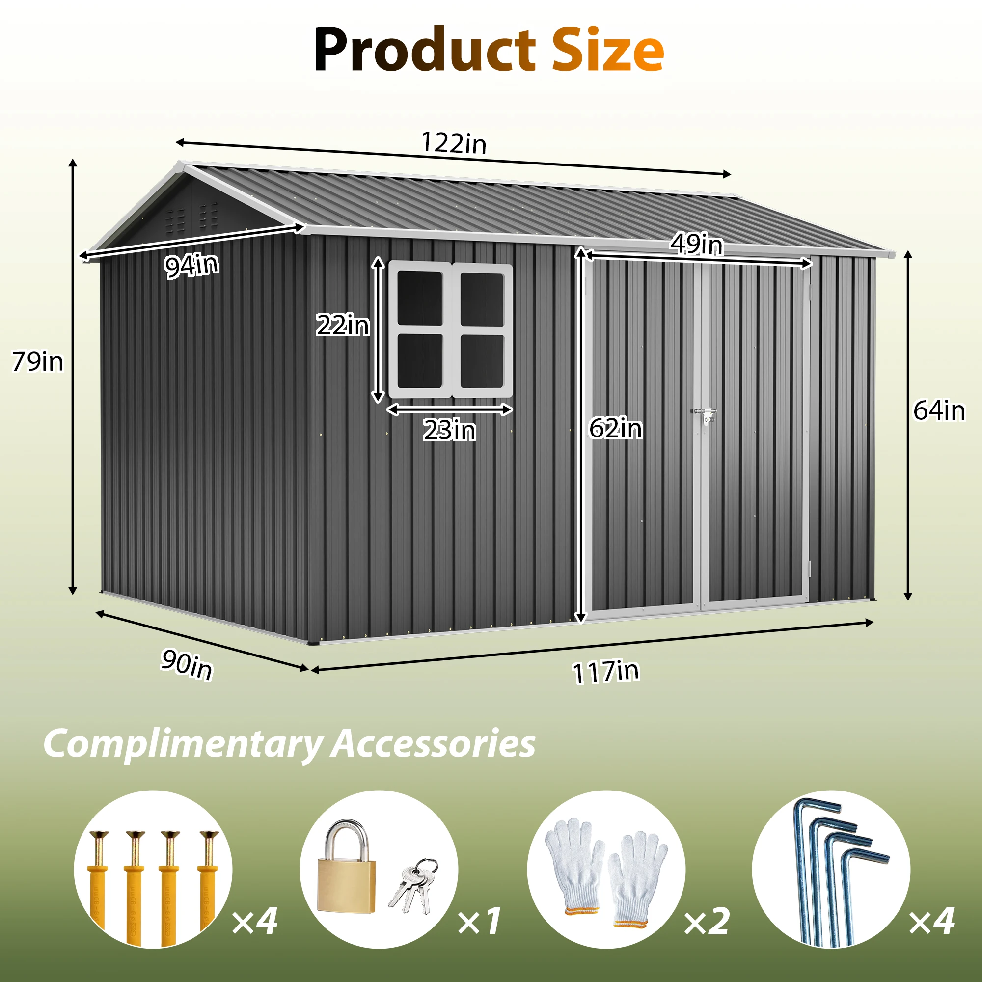 10'x8' Oversized Steel Storage Shed, Window, Lockable Doors, Sloped Roof, Heavy‑Duty Outdoor Tool Shed for Garden, Patio, Backyard, Lawn, Dark Gray