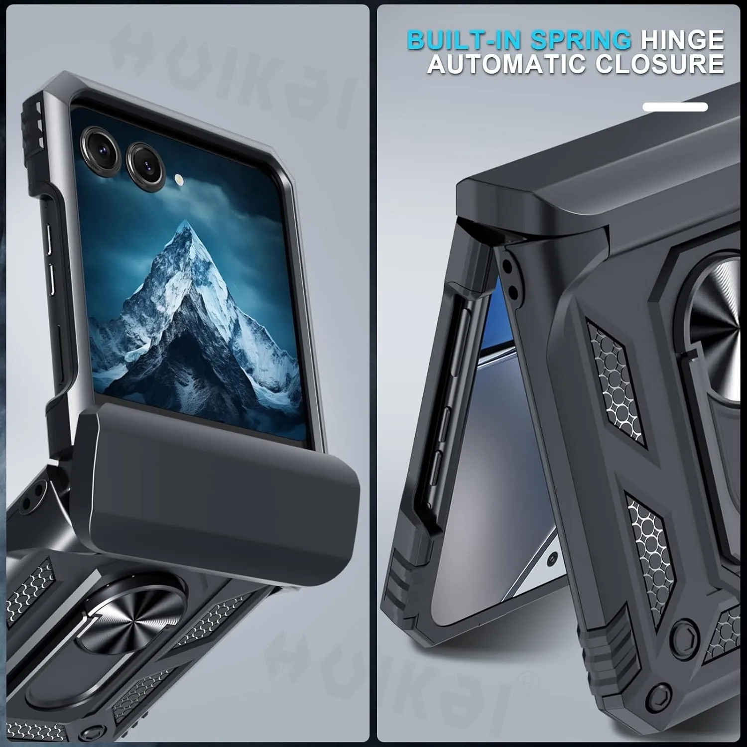 Etui do Samsung Galaxy Z Flip 8 5G i Z Flip 7, wojennej klasy, odporne na wstrząsy, wytrzymałe, ochronne, z magnetycznym pierścieniem i podstawką. — zdjęcie produktu 2