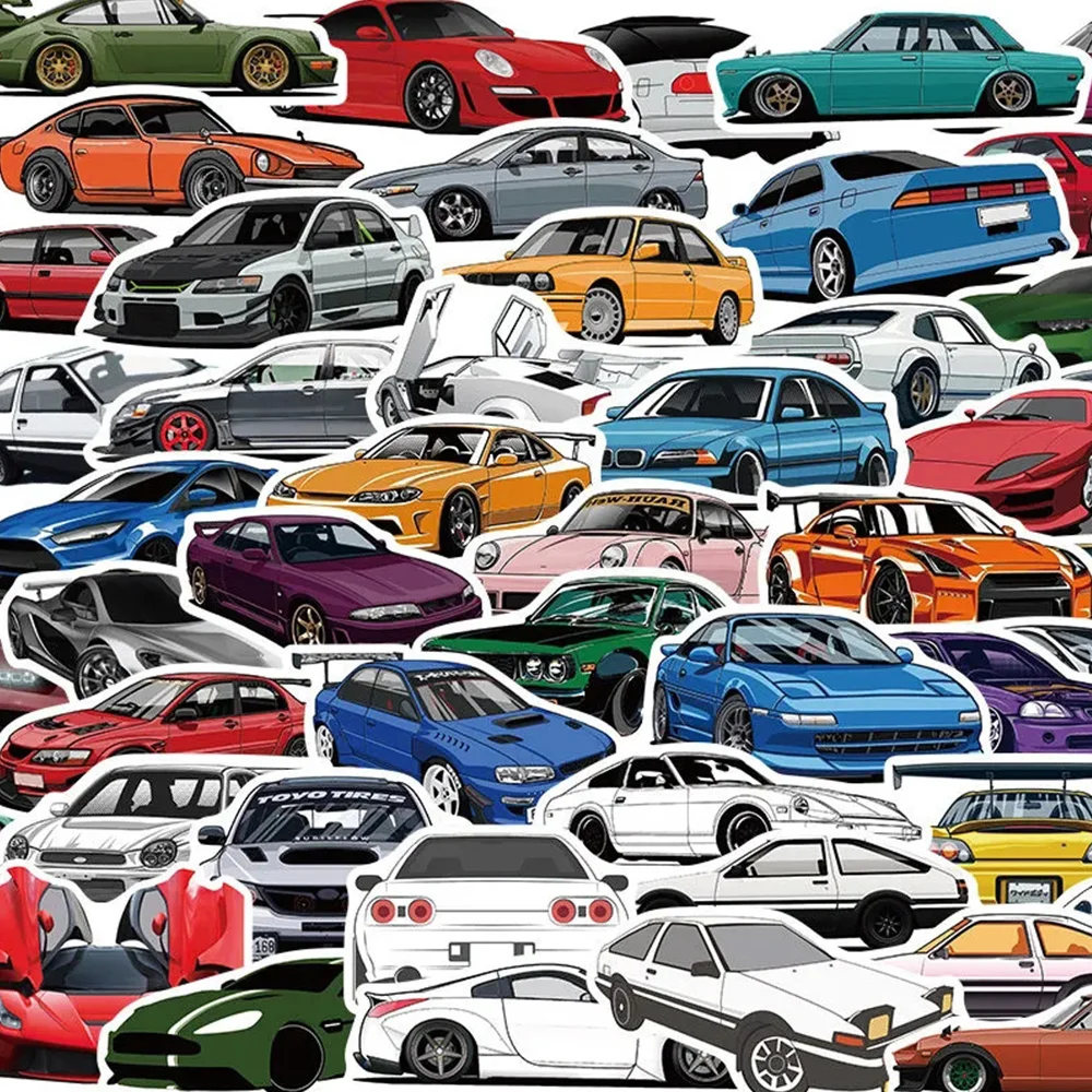 10/30/50/100PCS Cool JDM Retrofit Racing Car Cartoon Stickers Decals for Kids Toys DIY Water Bottle Waterproof Graffiti Sticker