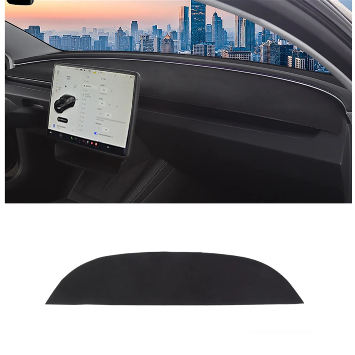 For Tesla Model 3 Highland 2024 Dashboard Cover+Rear Window Non-Slip Mat, Suede Dashboard Pad Dash Mat Accessories