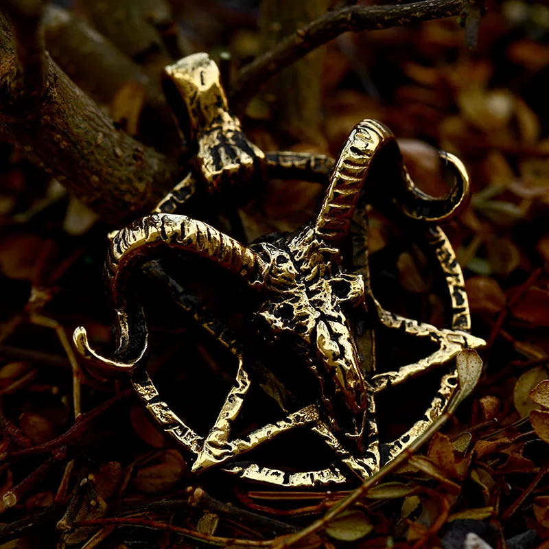 BEIER New Stainless steel Pentagram Pan God Skull Goat Head Pendant Necklace Occult Metal Vintage for Man BP8-342