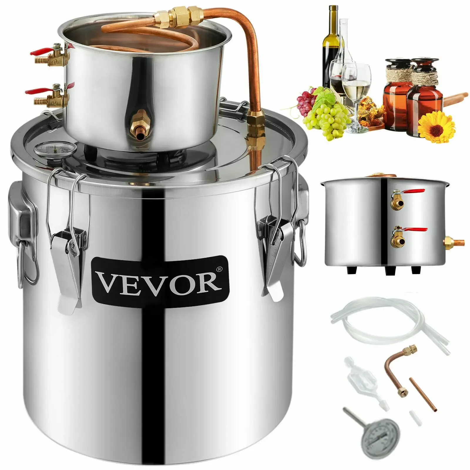 SIHAO Destillierapparat Alambic Moonshine 5 Gallonen 21L Alkohol-Destilliergerät Edelstahl Kupfer DIY Hausbrau-Set für Wasser, Wein und Ätherische Öle