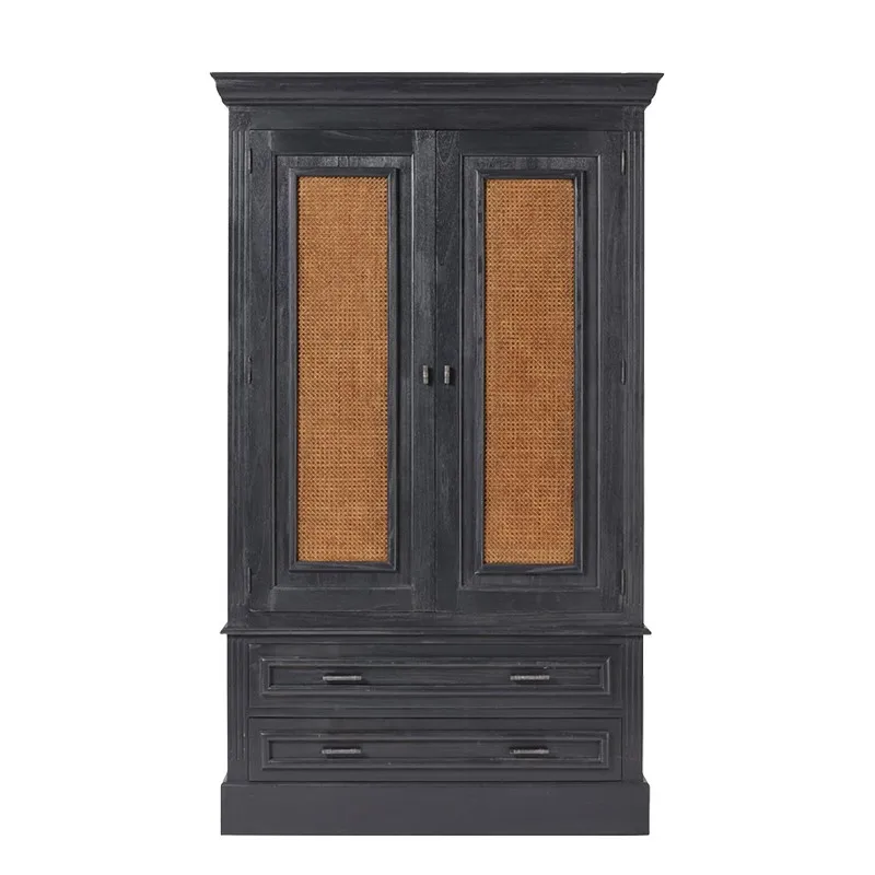 

Solid wood storage cabinet French retro double open wardrobe Small apartment double door locker Furniture wardrobe
