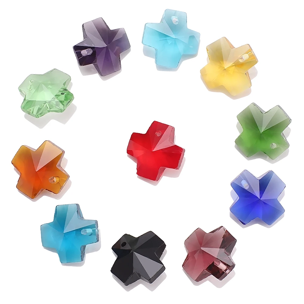 20 Stück 14 mm Kristall-Kreuz-Anhänger aus Glas, lose Distanzperlen für DIY-Schmuckherstellung, Zubehör für Ohrringe, Halsketten, Zubehör