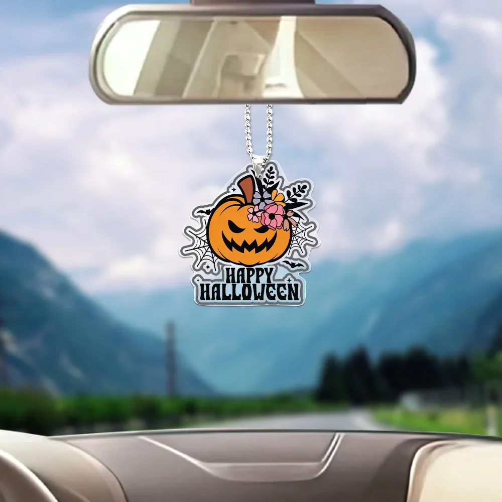 Gantungan Kunci kartun, Hiasan Interior mobil liontin Anime kepala labu akrilik hadiah Festival Halloween hadiah keren