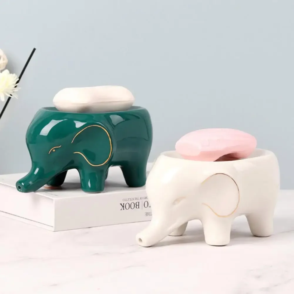 Elephant Shape Soap Dish Holder Soap Drying Rack Sponge Dry Container Ceramic Soap Box with Drain Water Bathroom Supplies 2024