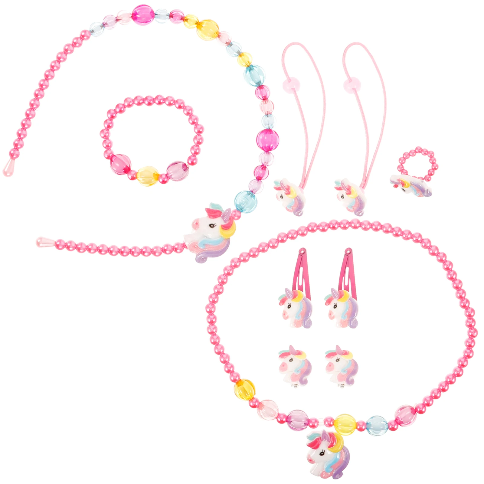 

1 set Children Necklace Set Bead Bracelets Plastic Resin Cartoon Unicorn Bright Color Girls Gifts Age 3 Party Favor Accessories