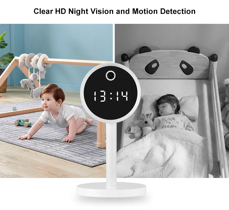 Tuya Wifi Alarm Clock Camera HD 1080P Night Vision Motion Detection Portable Home Security Surveillance Wifi Clock IP Camera