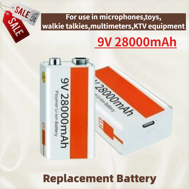 

High Quality 9V 28000mAh Battery Type-C for Use walkie Talkies,Use in Microphones,multimeters,KTV Equipment, Toys ,Brand New